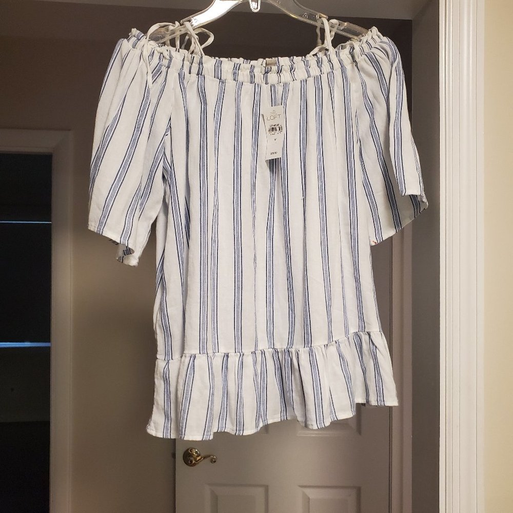 NWT Loft Off the Shoulder Blue/White Top (Sz M)